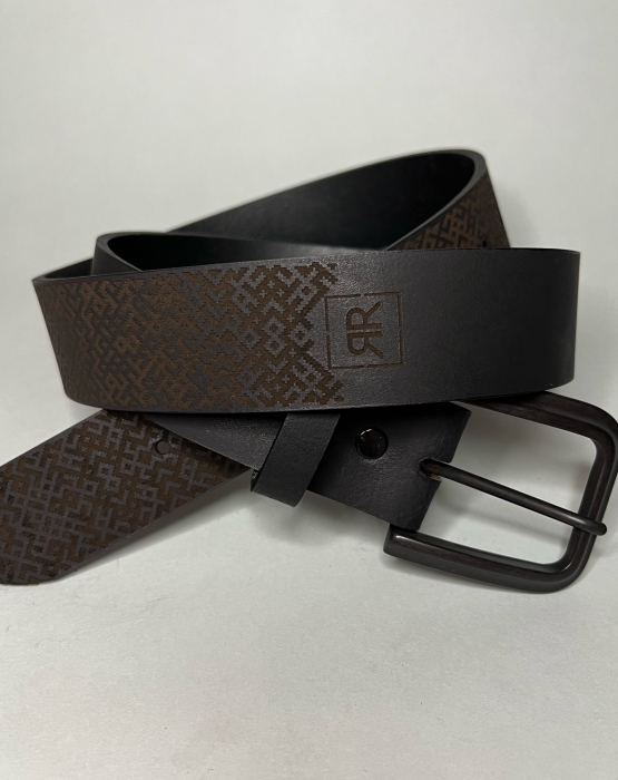 Black leather belt with black buckle