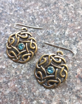 Bronze earrings "Eye" with blue crystal 