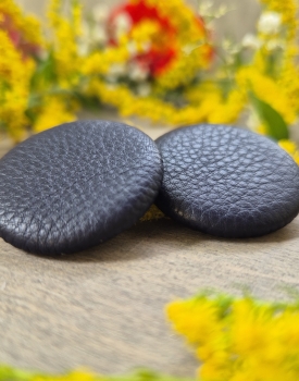 Leather earrings "Buttons" L size dark blue