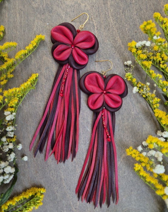 Leather earrings &quot;Butterfly&quot; red