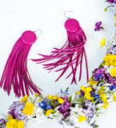 Leather earrings &quot;Buttons with scars&quot; fuchsia