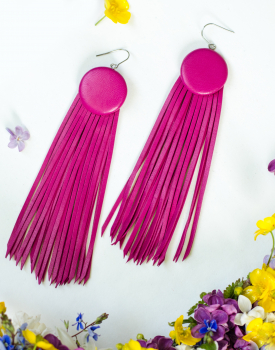 Leather earrings "Buttons with scars" fuchsia