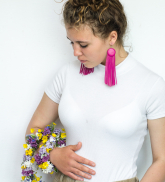 Leather earrings &quot;Buttons with scars&quot; fuchsia