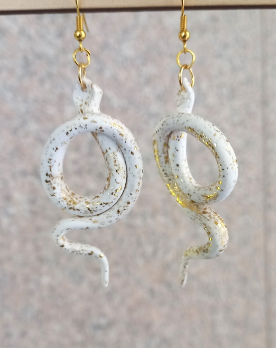 Earrings &quot;White Flexible Snake&quot;