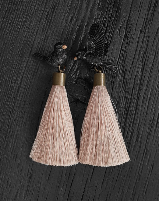 Earrings &quot;Black thrush&quot; sand beige color