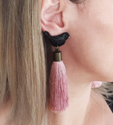 Earrings &quot;Black thrush&quot; soft pink