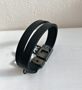 Black leather bracelet with dark clasp